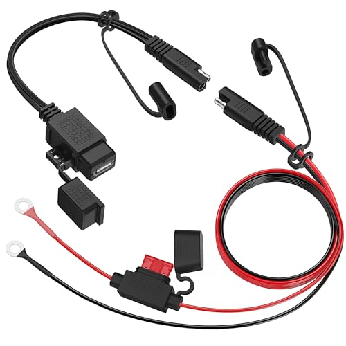 MICTUNING Motorcycle USB Charger,SAE to USB Cable Adapter SAE Quick Disconnect 2.1A Waterproof USB Port with Inline Fuse, Socket Cable 12V-24V for Motorcycle Cellphone Tablet GPS More - Image 1