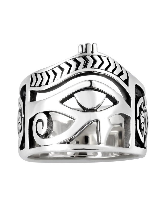 AeraVida Egyptian Eye of Horus Ankh Cross .925 Sterling Silver Ring | Gothic Comfort Fit Silver Rings for Women (8) - Image 1