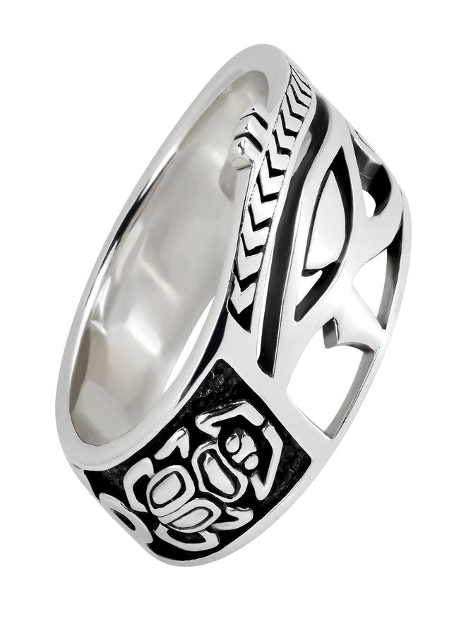 AeraVida Egyptian Eye of Horus Ankh Cross .925 Sterling Silver Ring | Gothic Comfort Fit Silver Rings for Women (8) - Image 3
