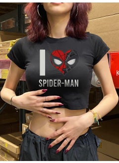 TouzModa I Love Spider-Man Printed Black Crop  - Image 1