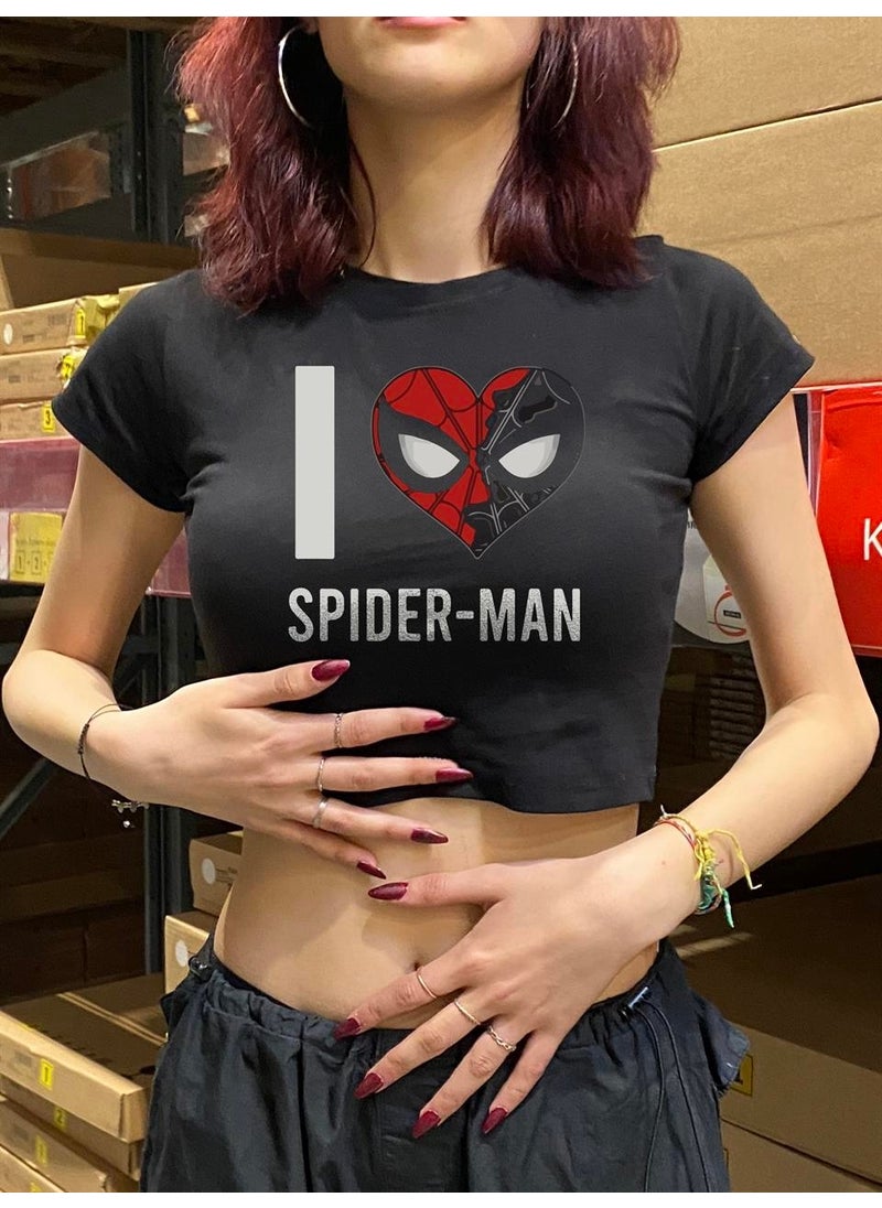 TouzModa - I Love Spider-Man Printed Black Crop - Image 1