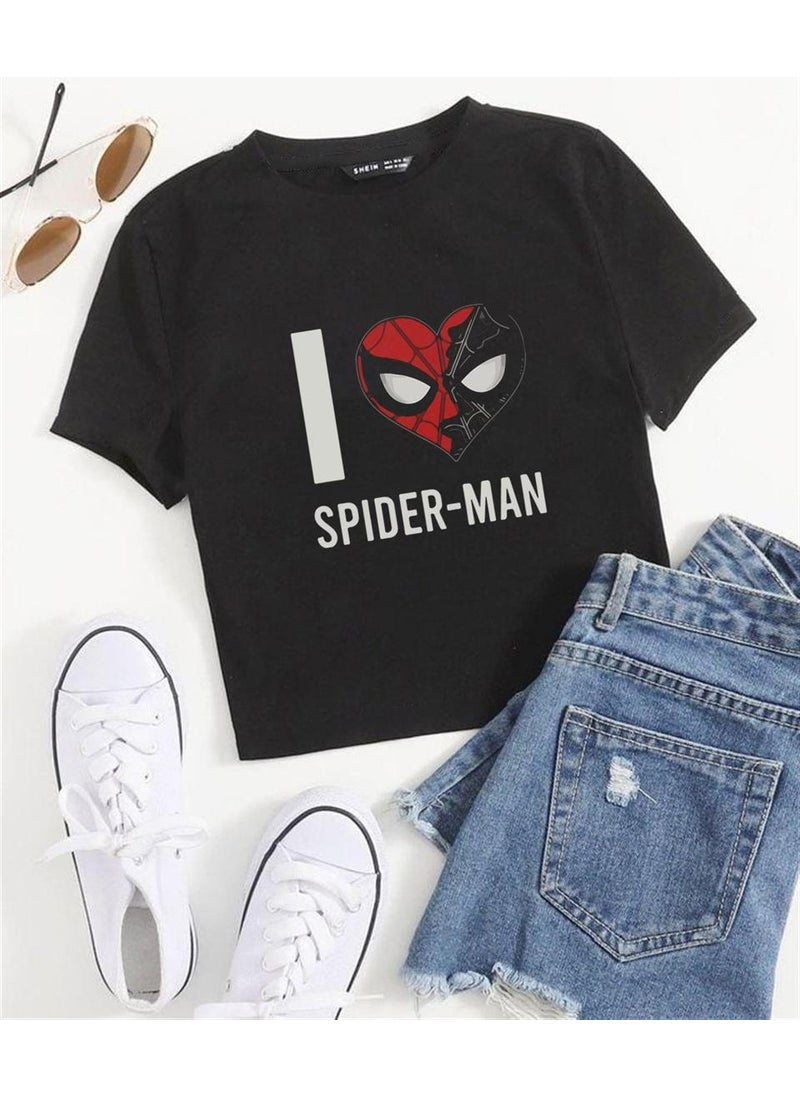 TouzModa - I Love Spider-Man Printed Black Crop - Image 1