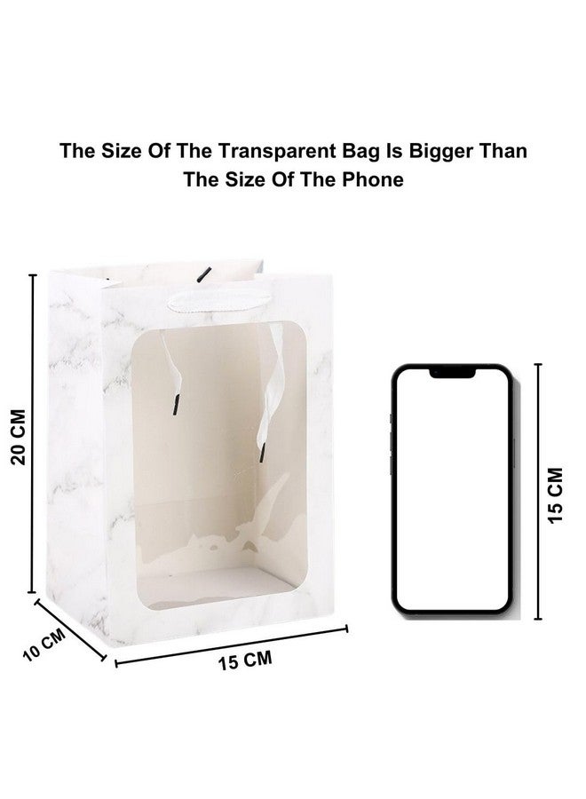 Satyam Kraft SATYAM KRAFT 6 Pcs Marble Print Transparent Bag Goodie Bags With Handle ,Hamper Bag,Carry Bags,Shopping Gift Bag,Valentine Gifting,engagement Presents,Wedding Return Gifts,Birthday,Festivals,Events (White)(Small) - Image 2