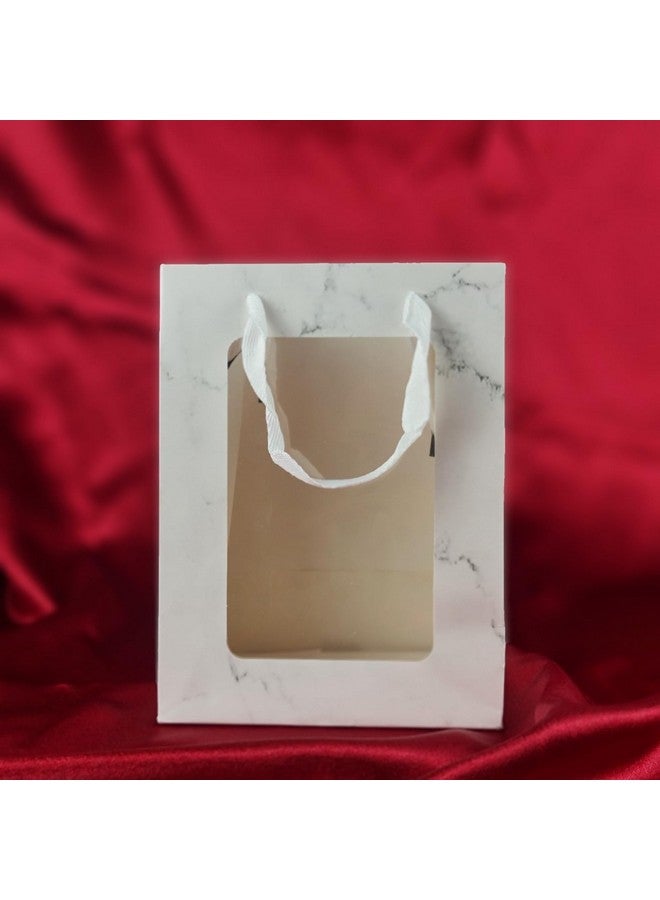 Satyam Kraft SATYAM KRAFT 6 Pcs Marble Print Transparent Bag Goodie Bags With Handle ,Hamper Bag,Carry Bags,Shopping Gift Bag,Valentine Gifting,engagement Presents,Wedding Return Gifts,Birthday,Festivals,Events (White)(Small) - Image 4
