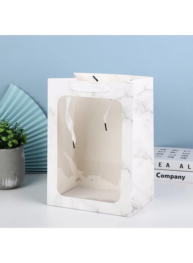 Satyam Kraft SATYAM KRAFT 6 Pcs Marble Print Transparent Bag Goodie Bags With Handle ,Hamper Bag,Carry Bags,Shopping Gift Bag,Valentine Gifting,engagement Presents,Wedding Return Gifts,Birthday,Festivals,Events (White)(Small) - Image 1