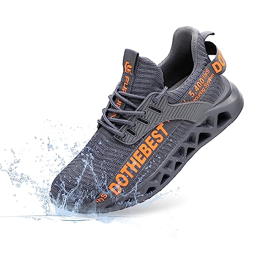Furuian Waterproof Steel Toe Sneakers for Men Women Lightweight Safety Work Shoes Comfortable Unisex Steel Toe Work Sneakers Grey - Image 1