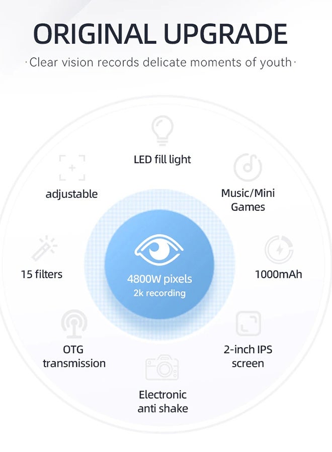 Mini Digital Camera 48MP DSLR Camera 2K HD 16X Digital Zoom Camera Travel Camara with 128G Memory Card , 2inch IPS Scree, Video Recording Camara - Image 5