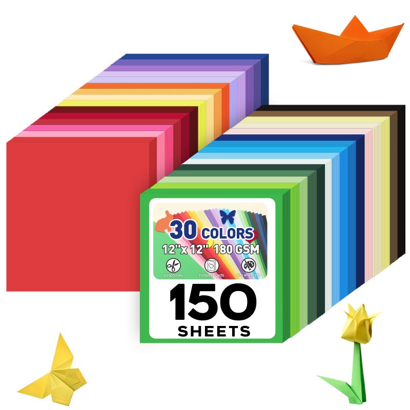MAXECHO 12" X 12" Colored Cardstock Bulk 150 Assorted Sheets in 30 Colors Construction Paper Card Stock Printer Paper for DIY Crafts, Kids School Supplies, Cricut, 180 GSM - Image 1