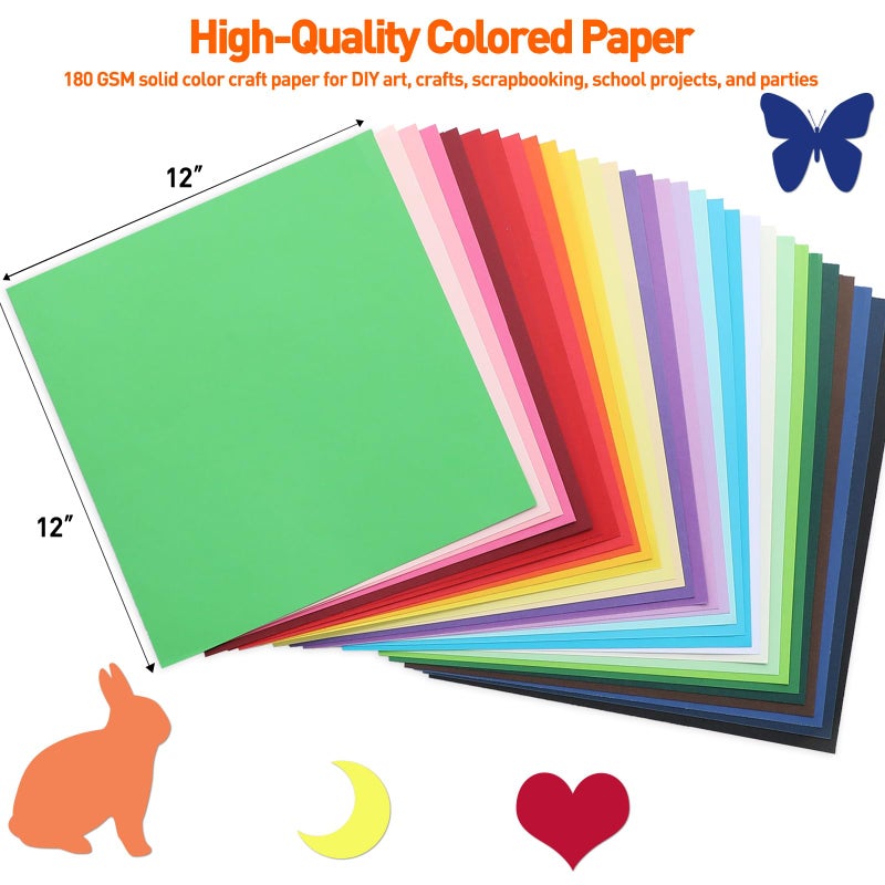 MAXECHO 12" X 12" Colored Cardstock Bulk 150 Assorted Sheets in 30 Colors Construction Paper Card Stock Printer Paper for DIY Crafts, Kids School Supplies, Cricut, 180 GSM - Image 3