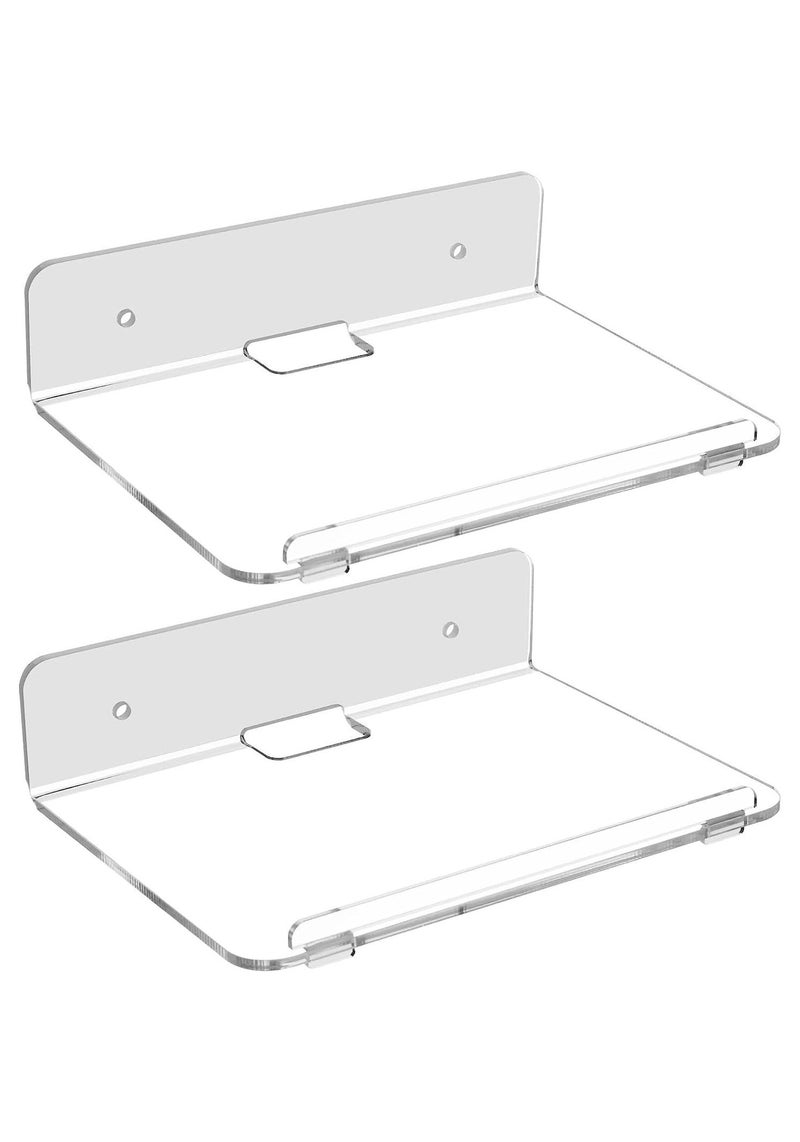 XICEN Set of 2 Acrylic Floating Wall Shelves Hanging Shelves  Adhesive Wall Display Shelf Stand for Plant Pot Speaker Security Camera Figures in Office and Home 8 x 6 Inch - Image 1