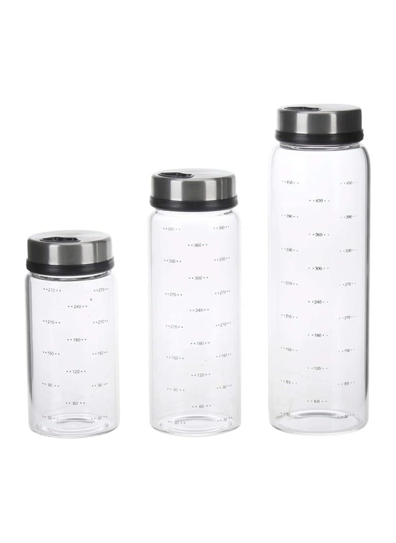 Orchid - Orchid Borosilicate Spice Jar Set, Spice Jar Set, 3 Piece Glass Jar with Stainless Steel Airtight Lids, Mini Clear Food Storage Jar for Pantry for Masalas, Herbs, Sugar (3PC, 450Ml, 390ML, 270ML) - Image 1