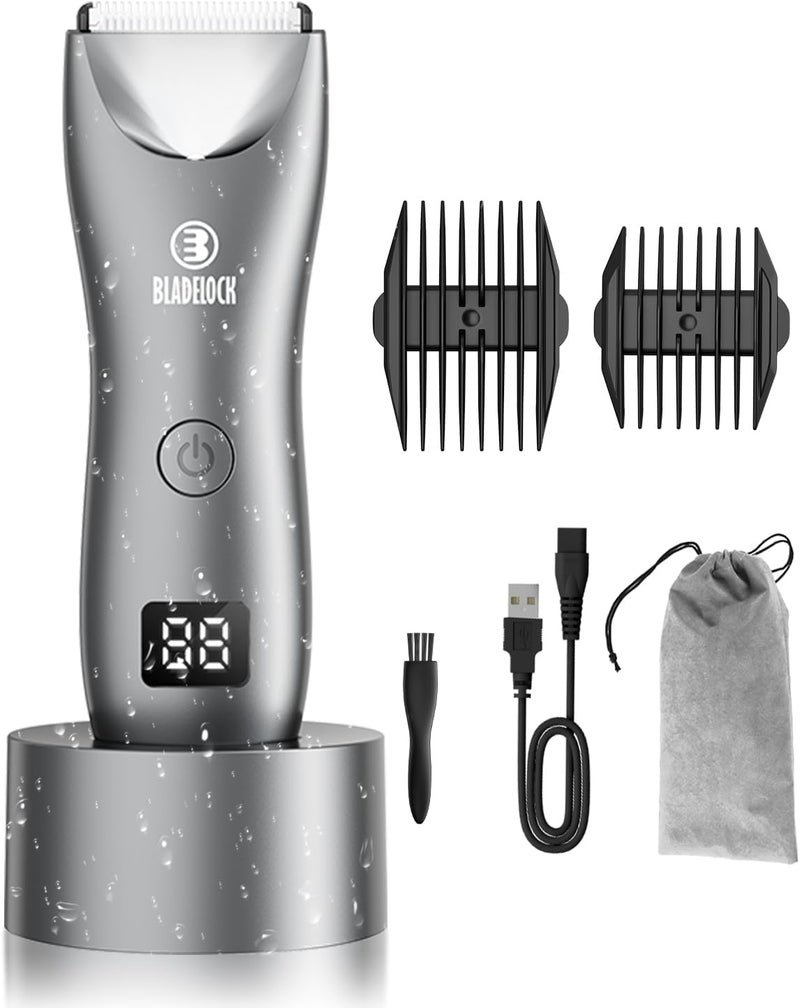 ENSSU Body Hair Trimmer for Men with Light No Nicks Ball Trimmer Men Waterproof Pubic Groin Hair Trimmer for Men Rechargeable Body Groomer with Standing Recharge DockLED Display
