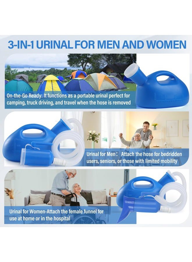 ONEDONE Urinal Pee Bottle Universal Portable 2000 ML with Female Adapter for Hospital Camping Car Travel (Blue) - Image 2