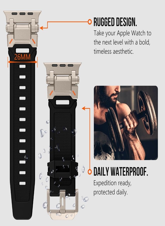 KADES Rugged TPU Sport Band for Apple Watch Ultra 3/2/1 49mm, Metal Connectors for Apple Watch Series 11/10 46mm Series SE3/9/8/SE2/7/6/SE/5/4/3/2/1 45mm/44mm/42mm, Titanium/Black - Image 4