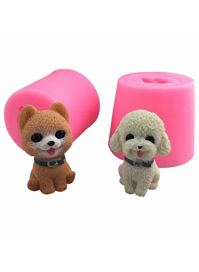HiParty Hi-Party 2 Pack Small 3D Puppy Dog Silicone Candle Molds, Cute Pomeranian & Poodle Chocolate Candy Fondant Mold Cake Decorating Tool Poodle Making Candle Soap Resin Plaster Crayon Wax Melt Mold - Image 1