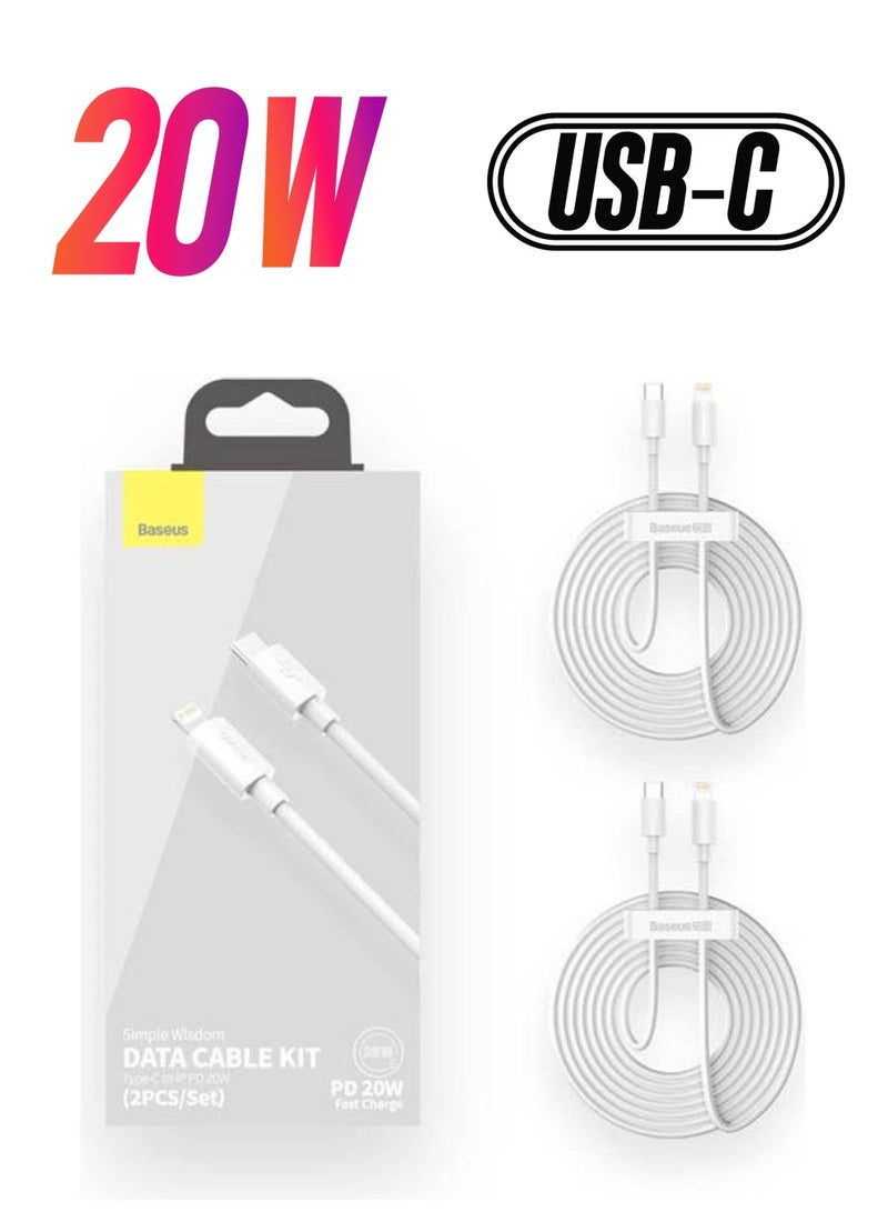 Baseus (2PCS/Set) USB C to Lightning Cable-Fast Charging Data Transfer, 1.5 Meter Power Delivery iPhone Cable 20W Compatible for iPhone 14 Pro Max, 14/13/12/11/X/XR/XS Max Supports Power Delivery White - Image 1