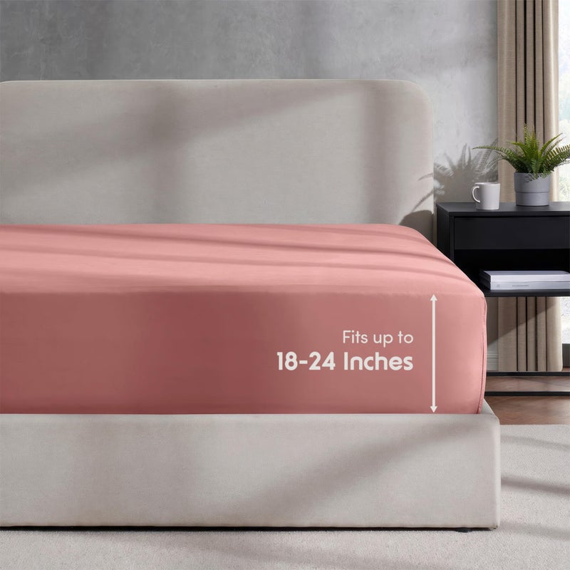 Nestl Nestl Pink Clay Twin Fitted Sheet Kids  Extra Deep Pocket Fitted Sheet Twin Size  1800 Microfiber Fitted Twin Sheet Only  Ultra Soft Twin Bed Fitted Sheet Fits up to 24 Inch Mattress  - Image 3
