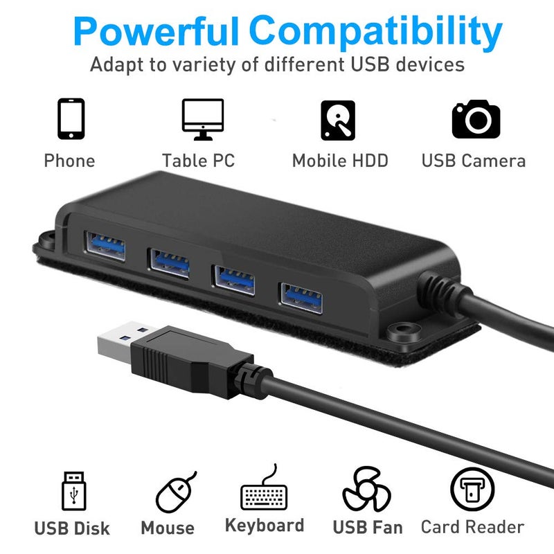 Rocketek 4-Port USB 3.0 Portable Desk Hub,Fixable USB Data Hub 3.0 with 3.3ft/100CM Cable for MacBook, Mac Pro/Mini, iMac, XPS, Surface Pro, Notebook PC, USB Flash Drives, Mobile HDD,Computer and More - Image 5
