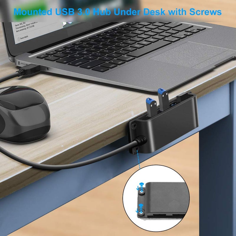 Rocketek 4-Port USB 3.0 Portable Desk Hub,Fixable USB Data Hub 3.0 with 3.3ft/100CM Cable for MacBook, Mac Pro/Mini, iMac, XPS, Surface Pro, Notebook PC, USB Flash Drives, Mobile HDD,Computer and More - Image 4