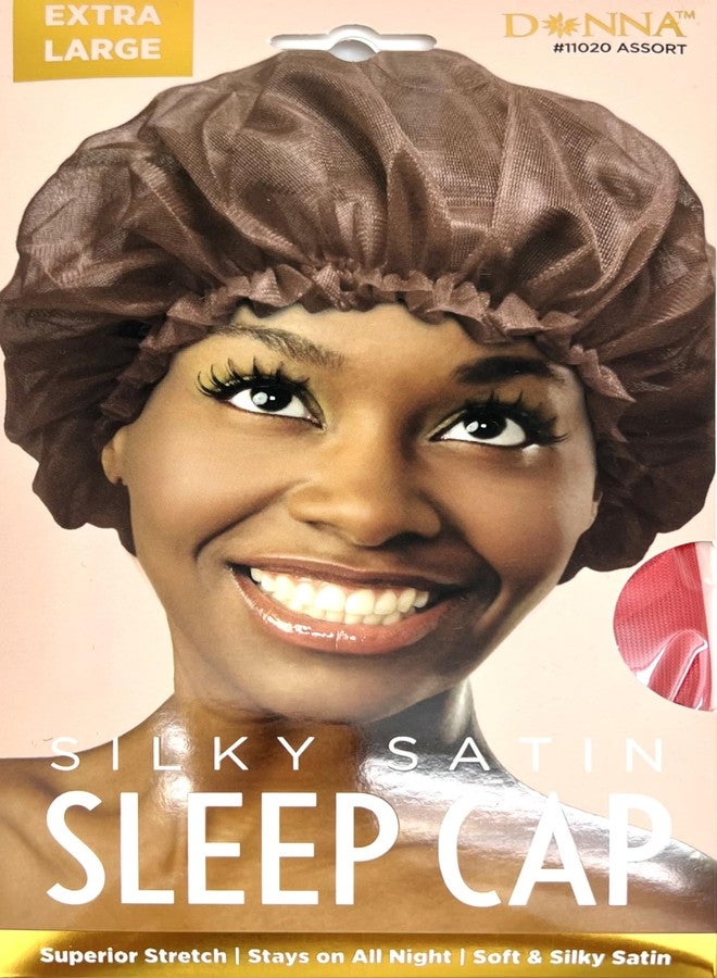 Donna DAY & NIGHT Sleep Cap Soft Satin Bonnet Shower Cap for Women 1PC Elastic Band XL RED Satin Bonnet for Sleeping