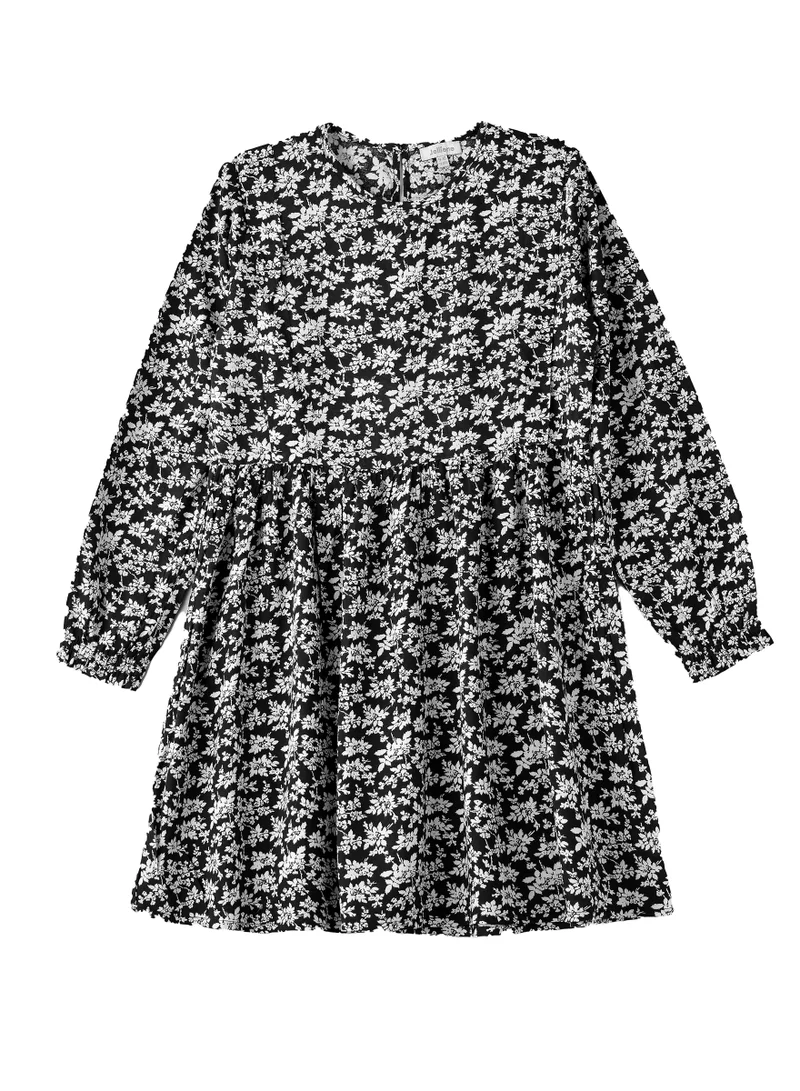 Jelliene Girls Black Floral Long Sleeve Dress