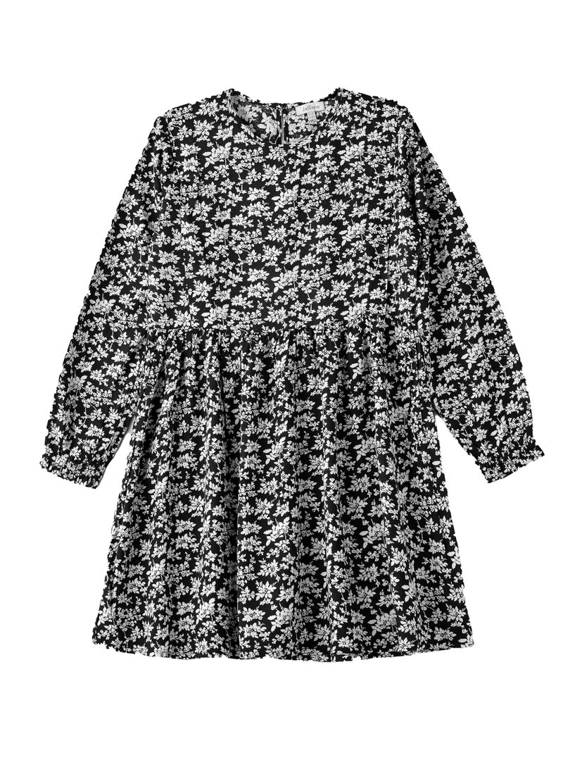 Jelliene Girls Black Floral Long Sleeve Dress  - Image 1
