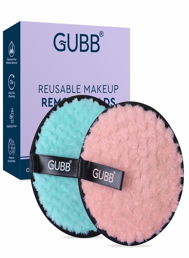 GUBB Reusable Makeup Remover Cleansing Pads | Removes Stubborn Face & Eye Makeup | Ultrasoft Fabric Facial Cleansing Pad Towels | Double-Sided and Washable Make Up Removers | Microfiber Sponge Pads for Deep Cleansing Facial Make-up | Safe for Oily, Dry and Sensitive Skin | Pack of 2 (Pink & Blue) - Image 1