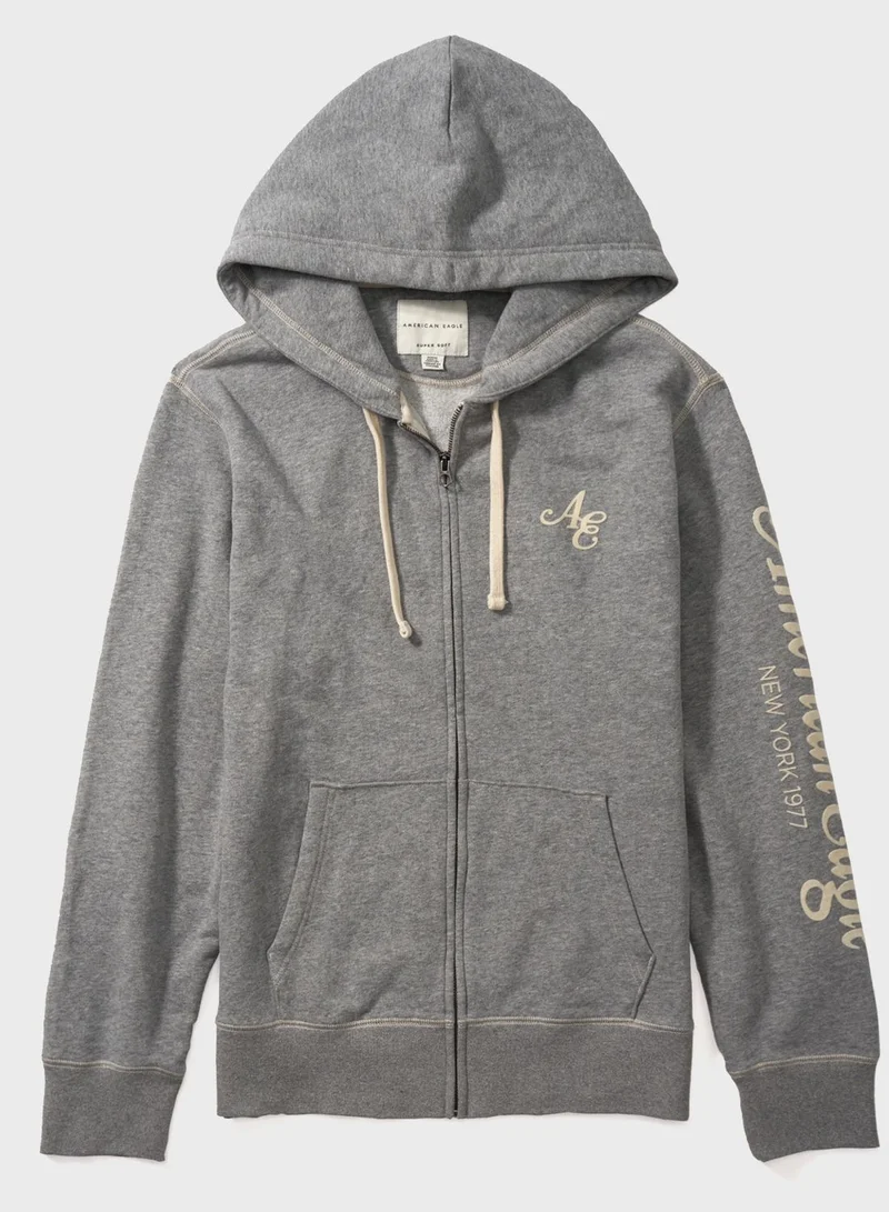 American Eagle Logo Zip Through Hoodie
