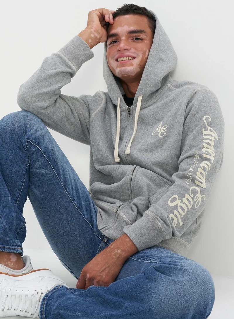 American Eagle Logo Zip Through Hoodie