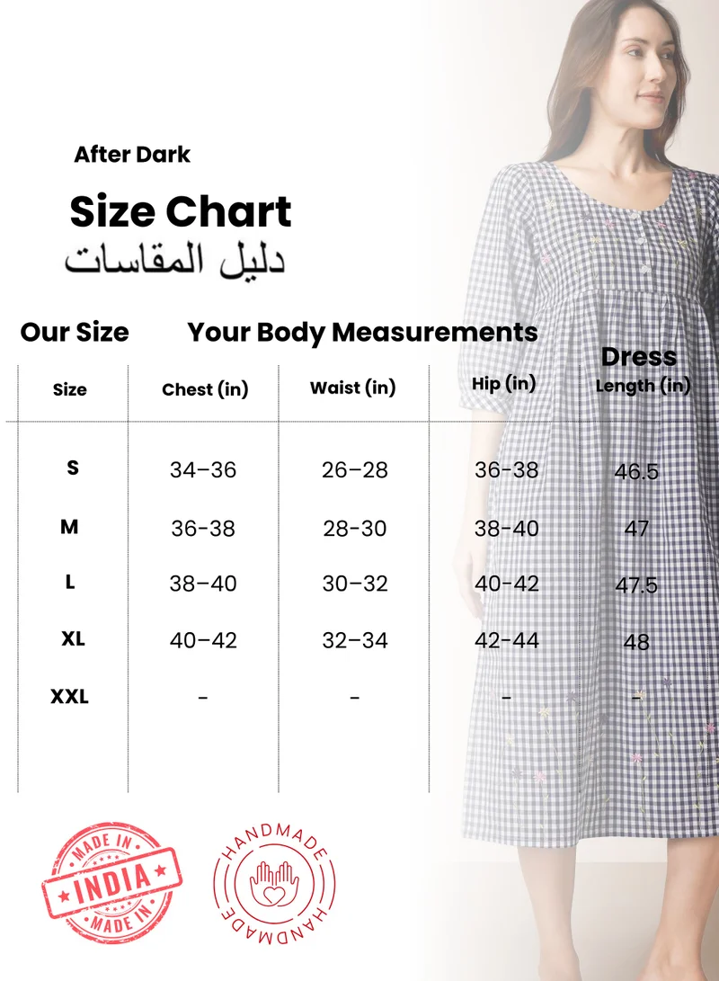 افتر دارك قميص نوم مطرز بأكمام ثلاثة أرباع