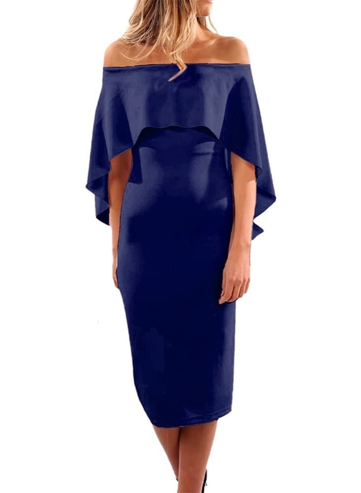 Elegant off-the-shoulder evening dress with a stylish ruffle overlay for women - Image 1