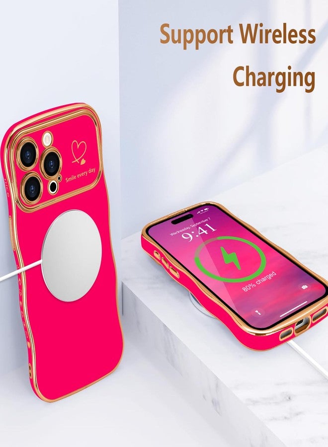 جراب LCHULLE لهاتف iPhone 14 Pro Max للنساء والفتيات، جراب هاتف لطيف بتصميم مموج على شكل قلب، غطاء حماية للكاميرا مقاوم للصدمات لهاتف iPhone 14 Pro Max مقاس 6.7 بوصة، لون وردي فاقع - Image 5