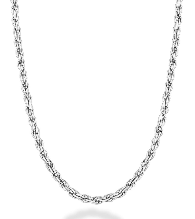 Miabella Solid 925 Sterling Silver Italian 2mm, 3mm Diamond-Cut Braided Rope Chain Necklace for Men Women Made in Italy (2mm, Length 24 Inches) - Image 1