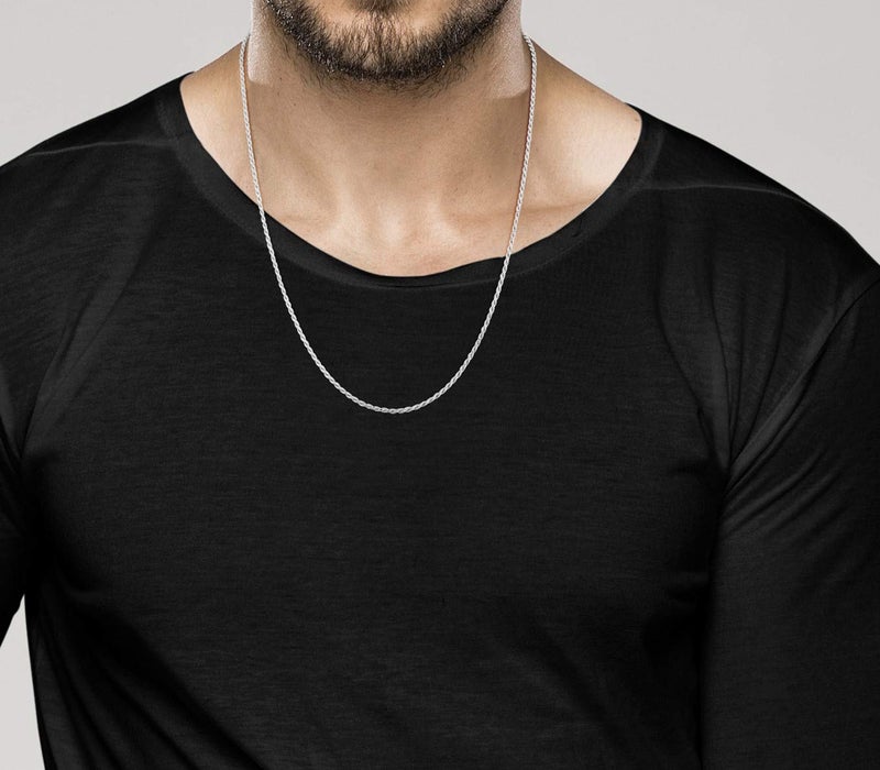 Miabella Solid 925 Sterling Silver Italian 2mm, 3mm Diamond-Cut Braided Rope Chain Necklace for Men Women Made in Italy (2mm, Length 24 Inches) - Image 3