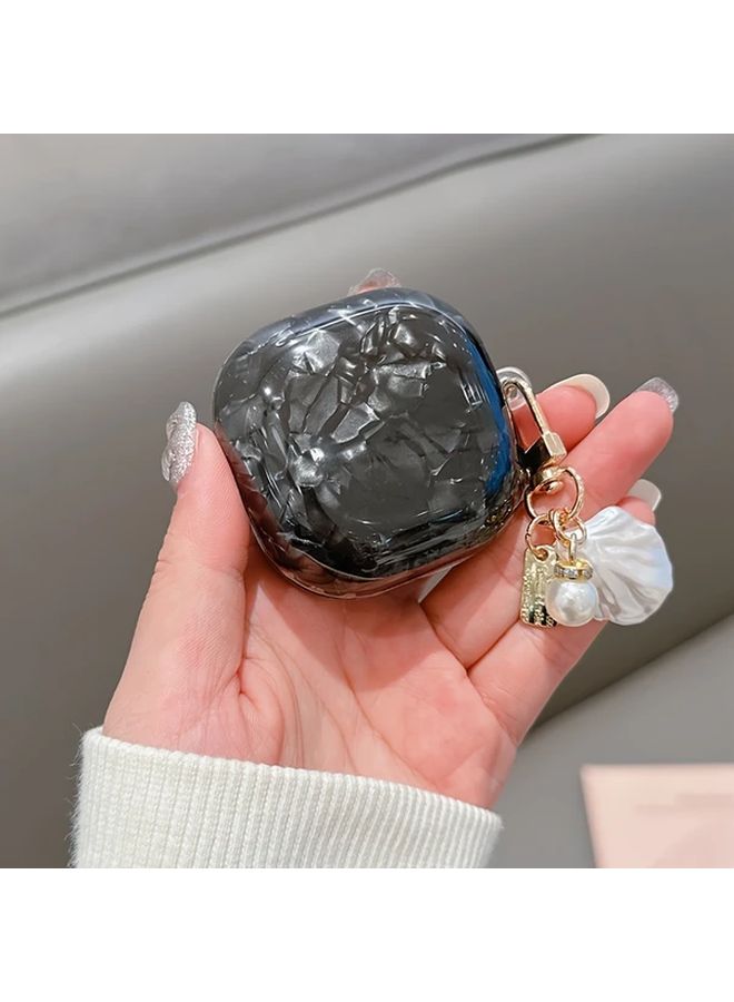 Galaxy Buds FE 2Pro 2 Pro Live Protective Case Elegant Shell Leopard Print with Pearl Keychain Black - Image 1