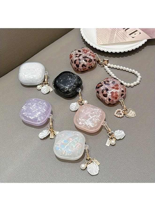 Galaxy Buds FE 2Pro 2 Pro Live Protective Case Elegant Shell Leopard Print with Pearl Keychain Black - Image 2