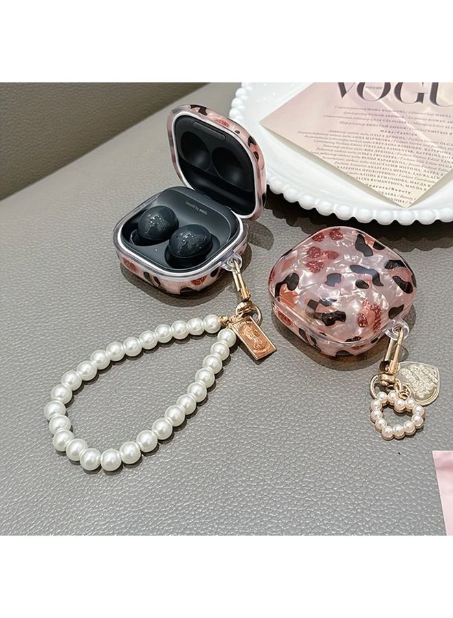 Galaxy Buds FE 2Pro 2 Pro Live Protective Case Elegant Shell Leopard Print with Pearl Keychain Black - Image 4