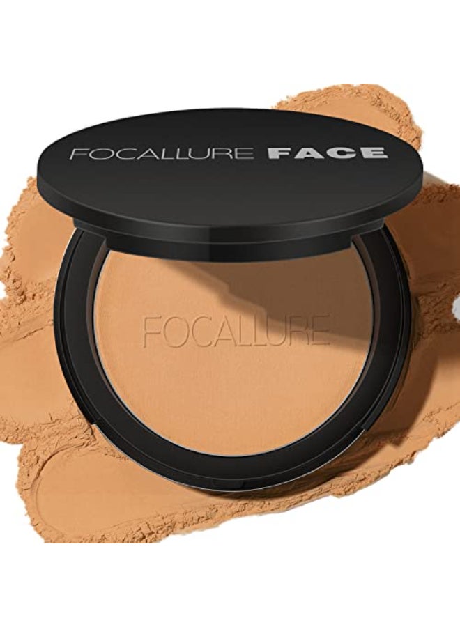 FOCALLURE Flawless Pressed Powder Control Shine Smooth Complexion Pressed Setting Powder Foundation Makeup Portable Face Powder Compact LongLasting Matte Finish Sand - Image 1