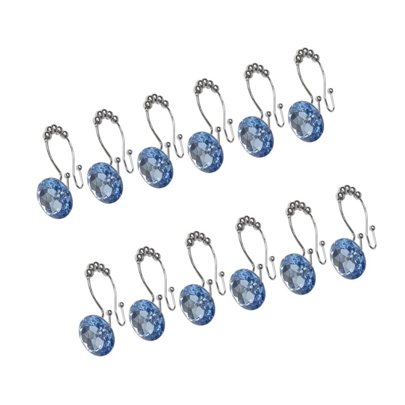Stainless Steel Shower Curtain Hooks With Rhinestones Blue 12 Pack Secure Rings - Image 2