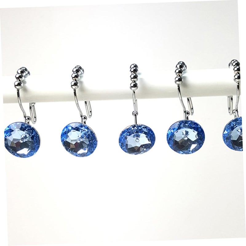 Stainless Steel Shower Curtain Hooks With Rhinestones Blue 12 Pack Secure Rings - Image 4