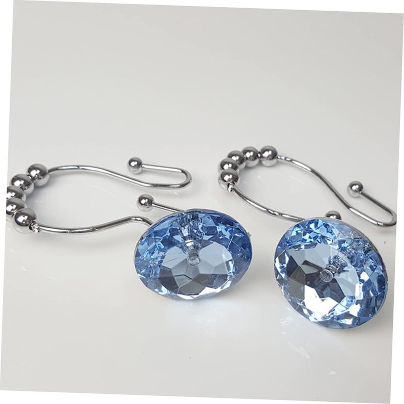 Stainless Steel Shower Curtain Hooks With Rhinestones Blue 12 Pack Secure Rings - Image 3
