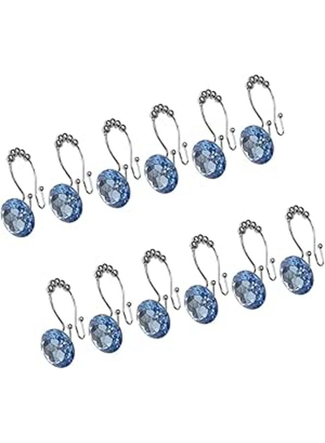 Stainless Steel Shower Curtain Hooks With Rhinestones Blue 12 Pack Secure Rings - Image 1