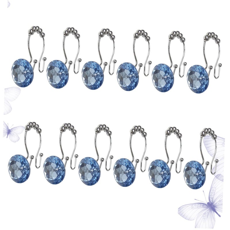 Stainless Steel Shower Curtain Hooks With Rhinestones Blue 12 Pack Secure Rings - Image 5