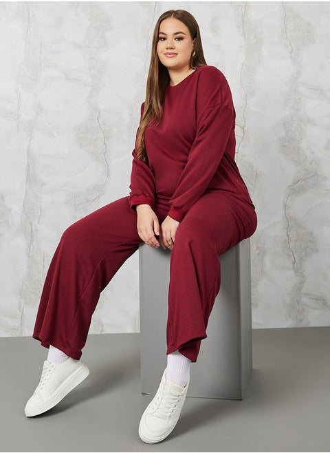 Solid Drop Shoulder Sweatshirt & Jogger Co-Ords
