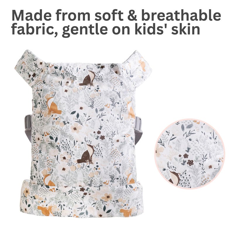 Vlokup Baby Doll Carrier, Adjustable Doll Carrier for Little Girls, Front & Back Wear, Made with Soft Fabric, Fits Dolls & Stuffed Animals up to 20 Inches, Wildflower, WoodlandAnimal - Image 3