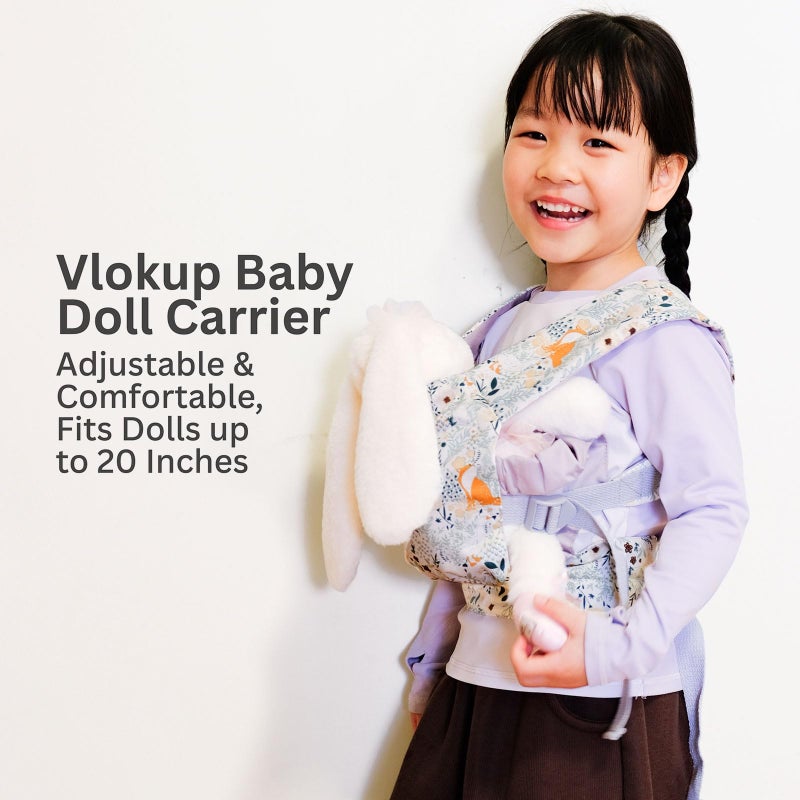 Vlokup Baby Doll Carrier, Adjustable Doll Carrier for Little Girls, Front & Back Wear, Made with Soft Fabric, Fits Dolls & Stuffed Animals up to 20 Inches, Wildflower, WoodlandAnimal - Image 2