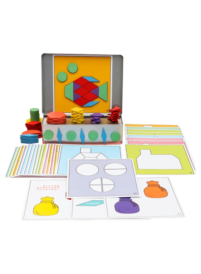 مباشرة 150 قطعة من صندوق الحديد المغناطيسي الخشبي، لوحة ألغاز إبداعية قابلة للتغيير، أدوات تعليمية معرفية ملونة للأطفال - اللون: MBS- أحجية مغناطيسية 150 قطعة - Image 1