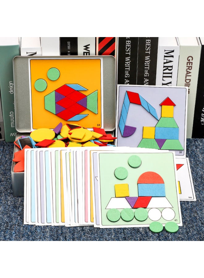 مباشرة 150 قطعة من صندوق الحديد المغناطيسي الخشبي، لوحة ألغاز إبداعية قابلة للتغيير، أدوات تعليمية معرفية ملونة للأطفال - اللون: MBS- أحجية مغناطيسية 150 قطعة - Image 2