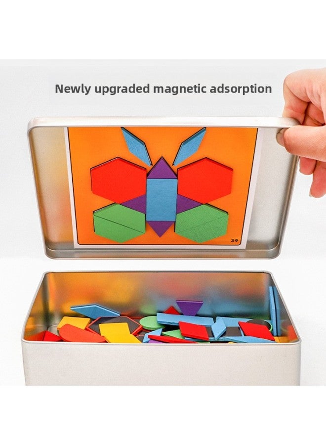 مباشرة 150 قطعة من صندوق الحديد المغناطيسي الخشبي، لوحة ألغاز إبداعية قابلة للتغيير، أدوات تعليمية معرفية ملونة للأطفال - اللون: MBS- أحجية مغناطيسية 150 قطعة - Image 5