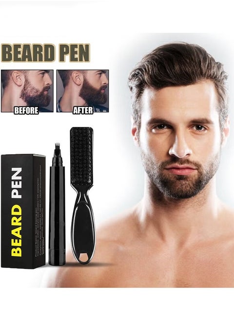 Beard Pencil Filler for Men, Long Lasting Beard Filling Pen Kit with Brush and Beard Styling Comb Tool Creates Natural Looking Beard, Moustache and Eyebrows